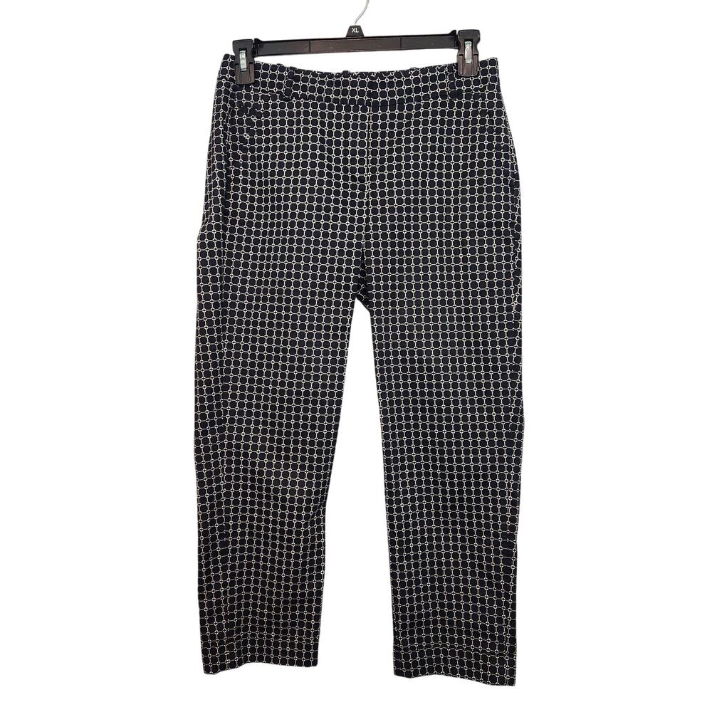 Talbots Women's Navy‎ & White Signature Geometric Print Cuffed Twill Pants 4